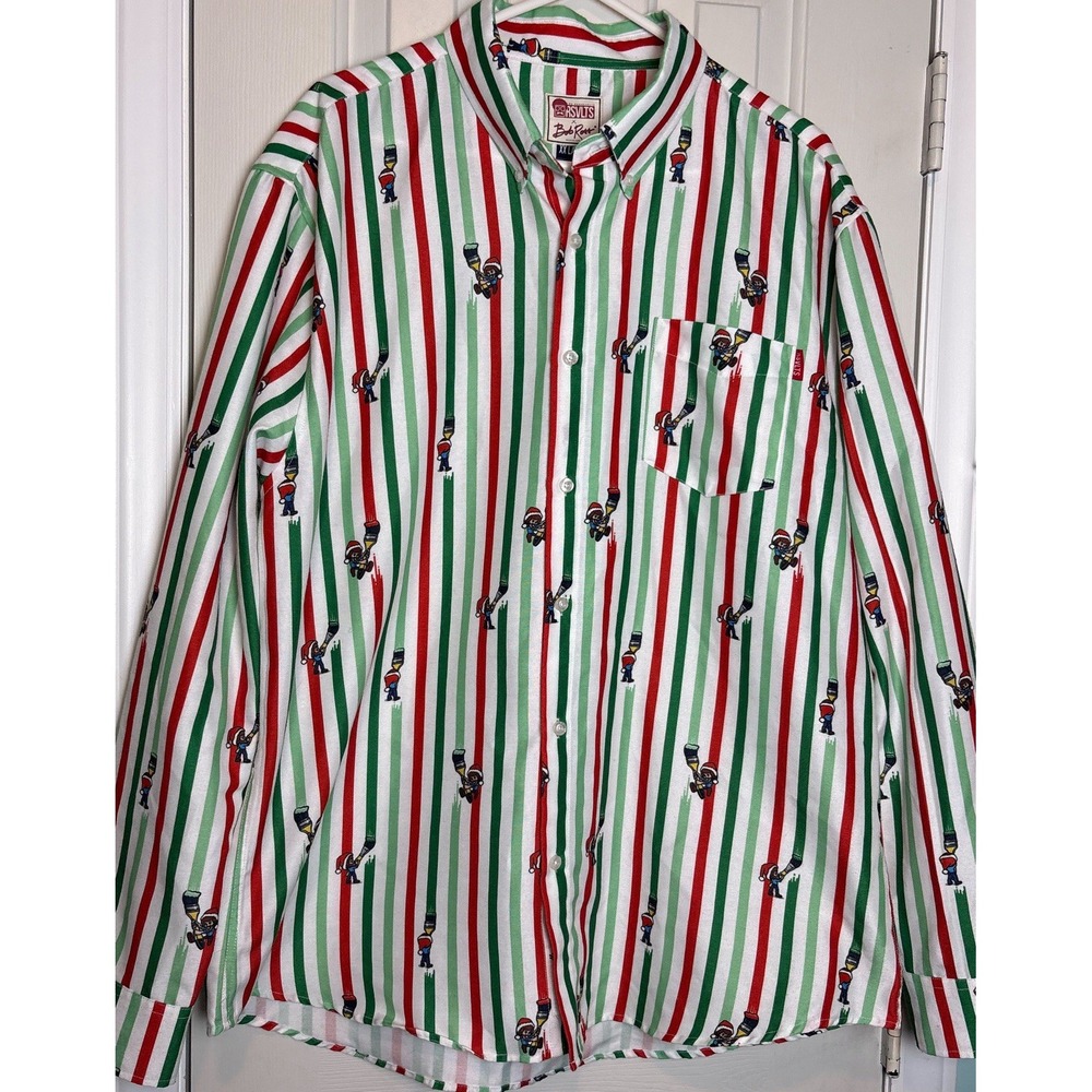 RSVLTS The Roosevelts X Bob Ross Long Sleeve Christmas Stripe Shirt Painting 2XL